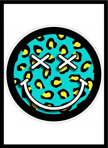 Teal Yellow Leopard Smiley Face Vinyl Decal