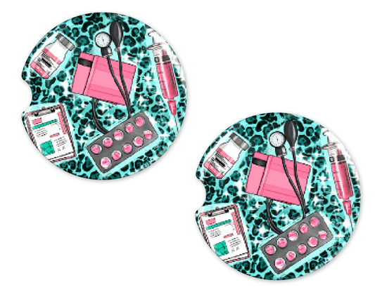Teal Animal Print with Medical Supplies Car Coasters