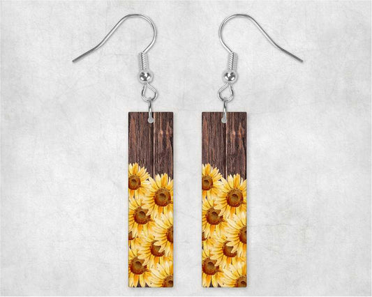 Old Wood Sunflower Bar Earrings