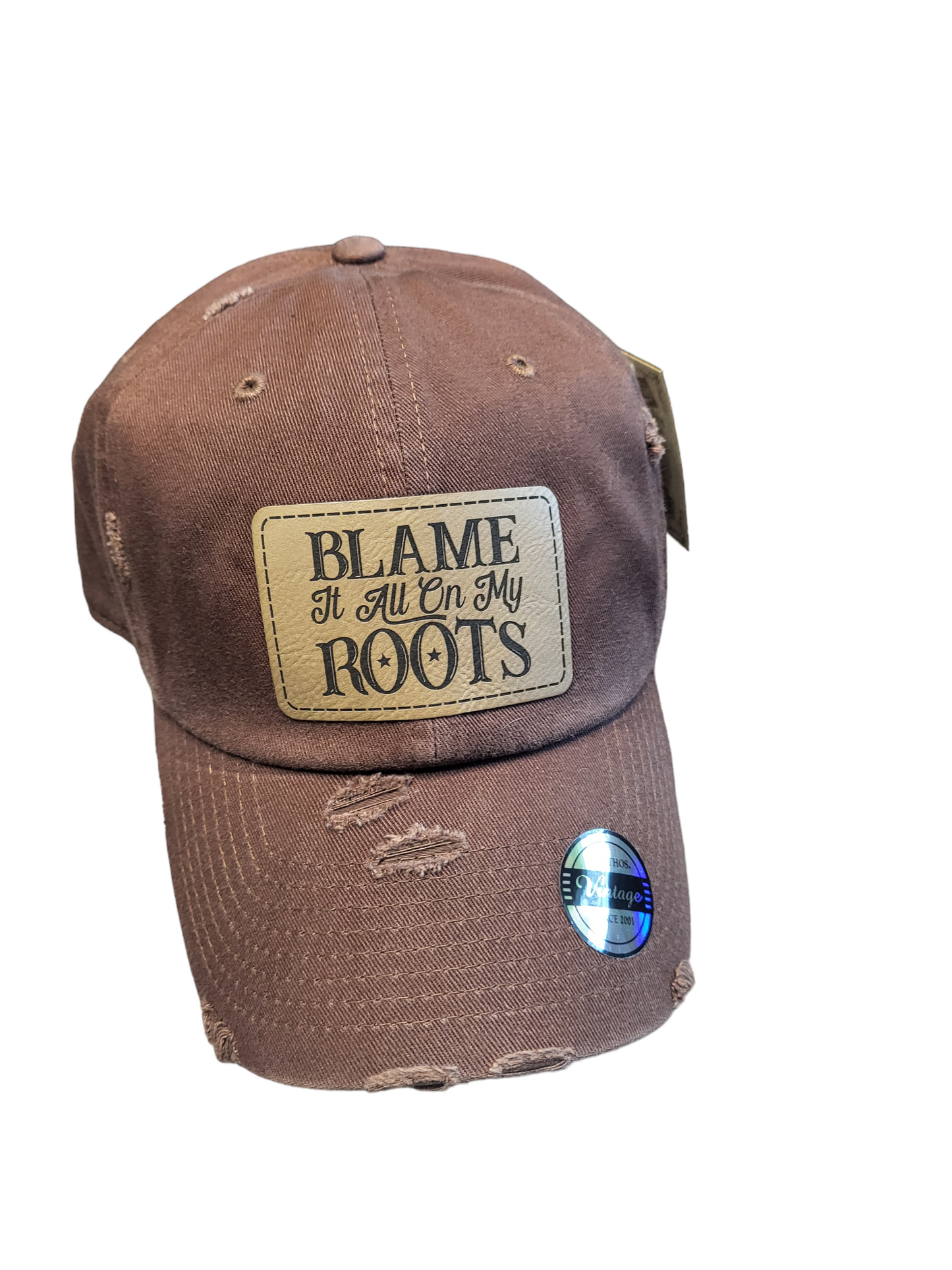 Blame It On My Roots Leather Patch  Ball Cap
