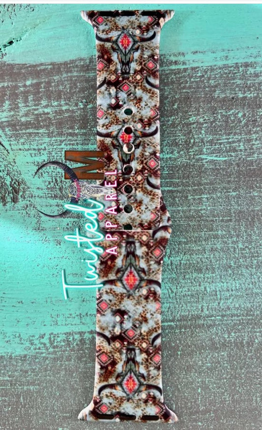 Turquoise Steer Collage Watch Band