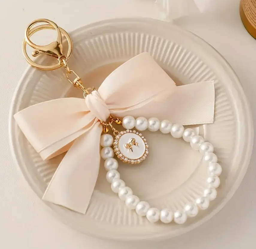 Coquette Bow & Pearl Keychain