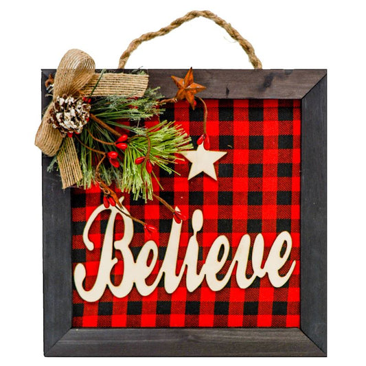 Believe Plaid Sign