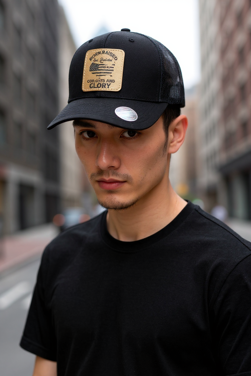 God, Guts, Glory Leather Patch 6-Panel Mesh Cap