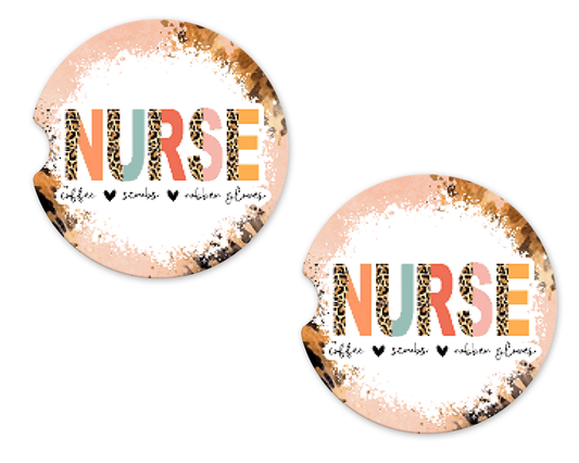 Nurse Coffee Scrubs Rubber Gloves Car Coasters