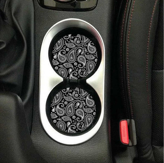 Black & White Paisley Car Coasters