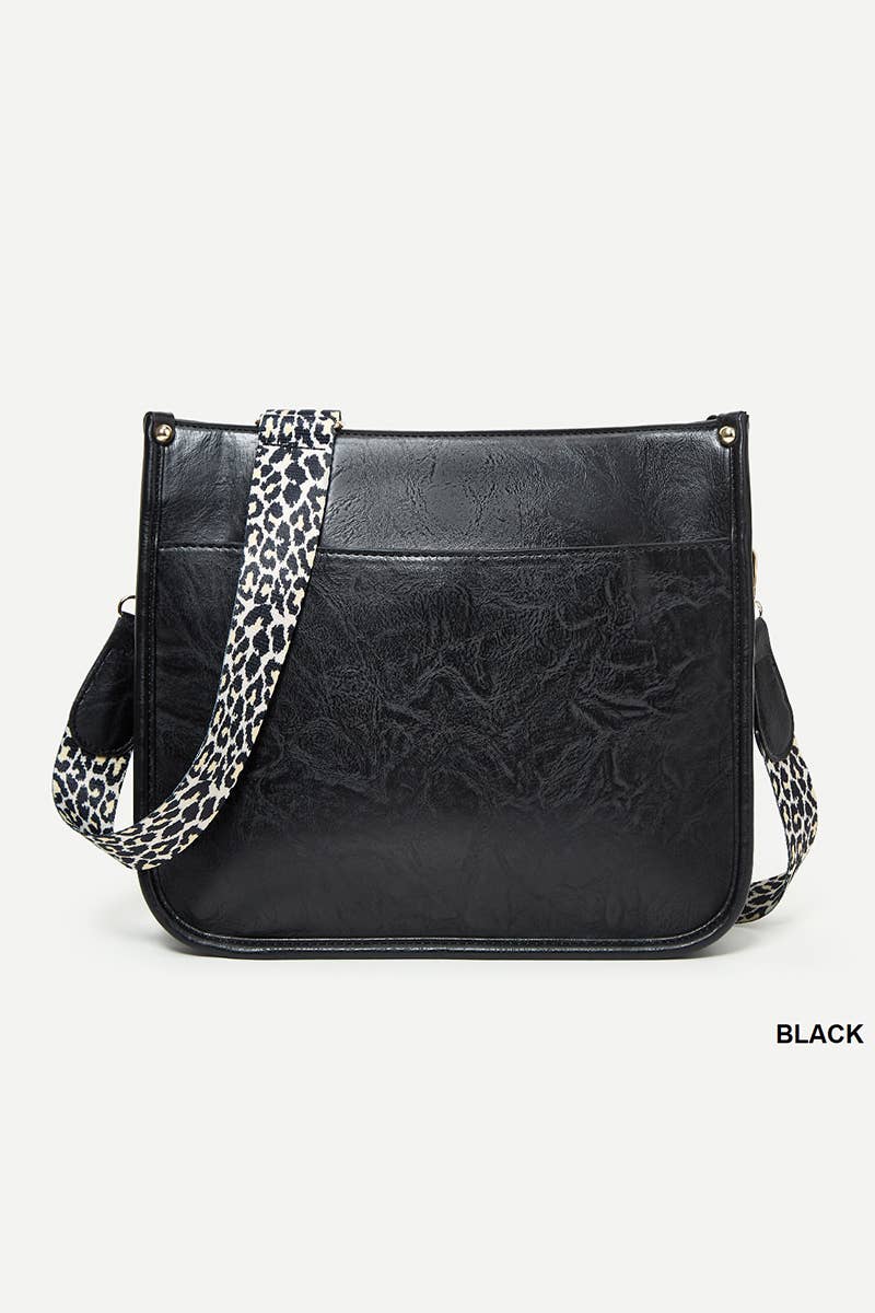 VEGAN LEATHER LEOPARD STRAP CROSSBODY SHOULDER