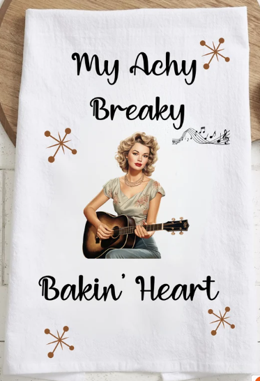 My Achy Breaky Bakin' Heart Vintage Tea Towel