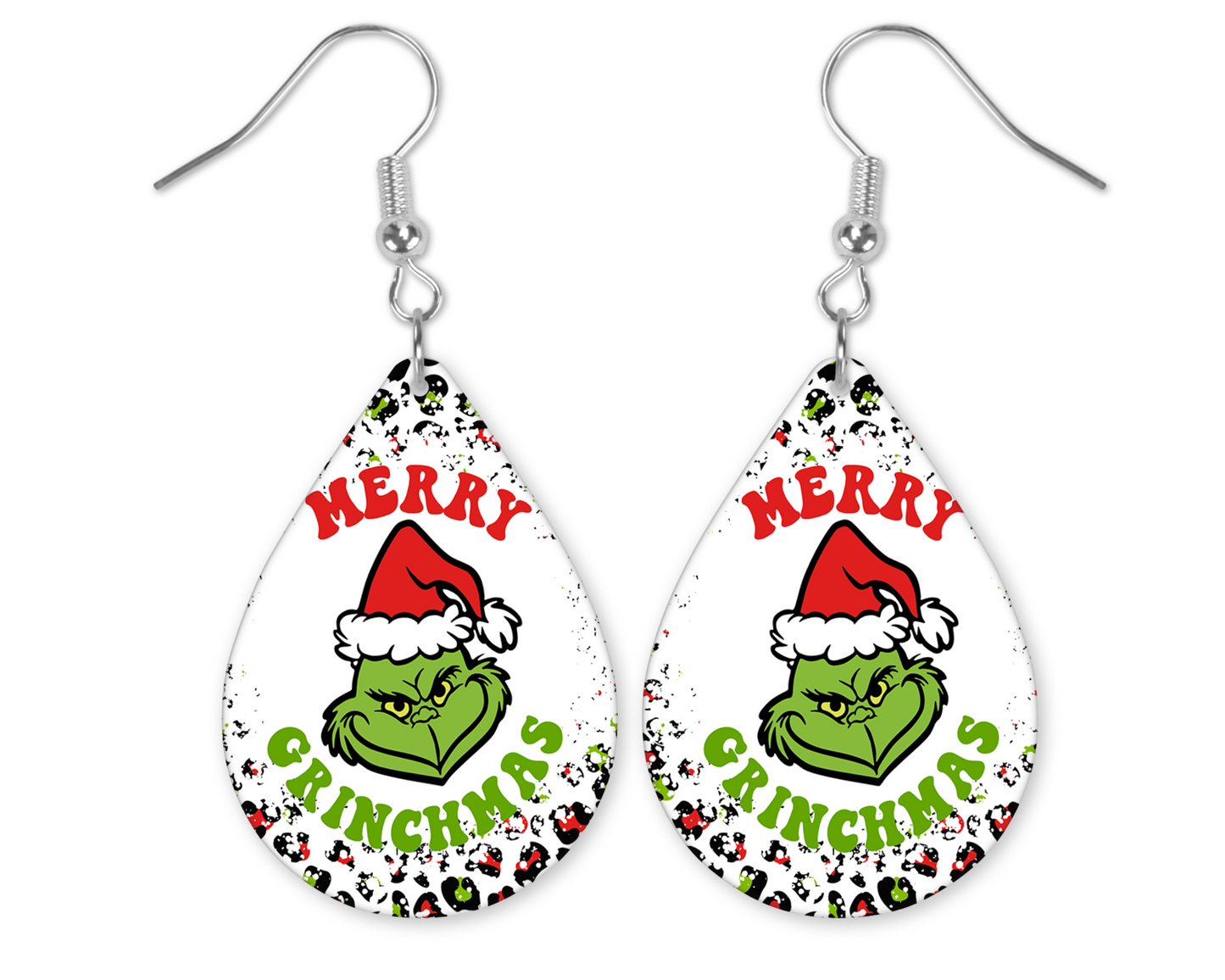 Animal Print Merry Grinchmas Teardrop Earrings