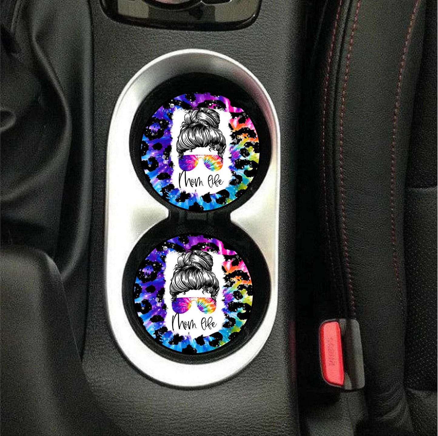 Mom Life Leopard Car Coasters