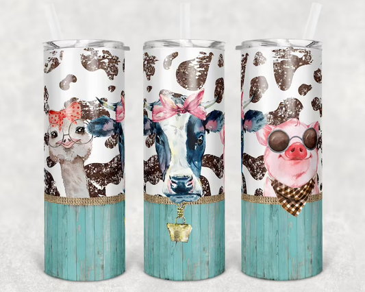 Water Color Farm Animals Skinny Tumbler