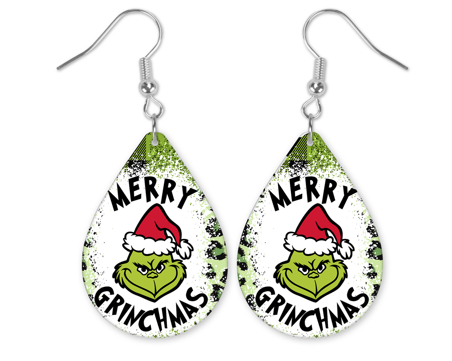 Animal Print Merry Grinchmas Teardrop Earrings