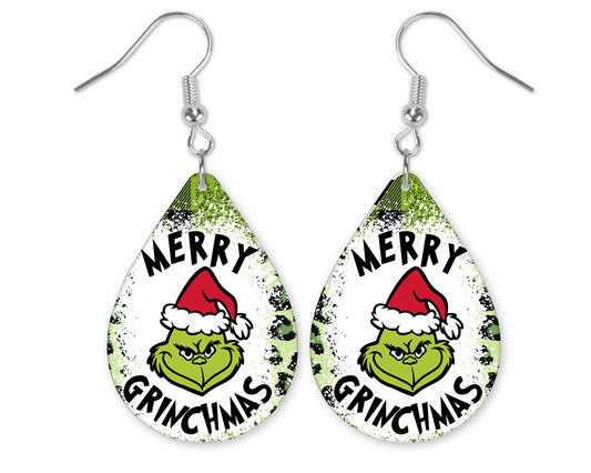 Animal Print Merry Grinchmas Teardrop Earrings