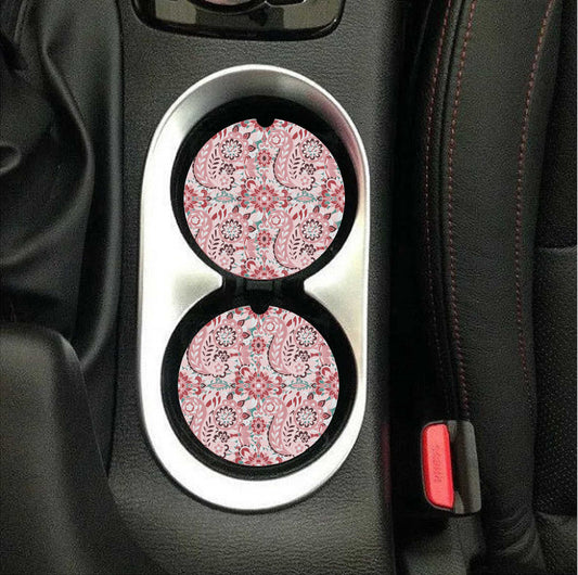 Pink Paisley Car Coasters