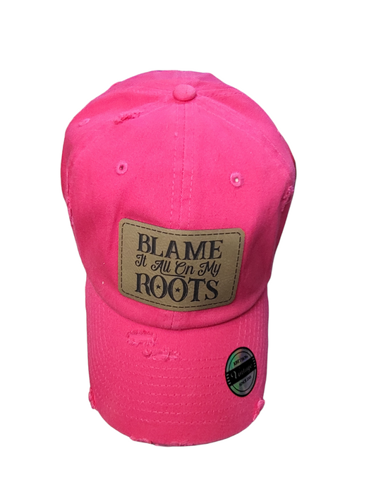 Blame It On My Roots Leather Patch  Ball Cap