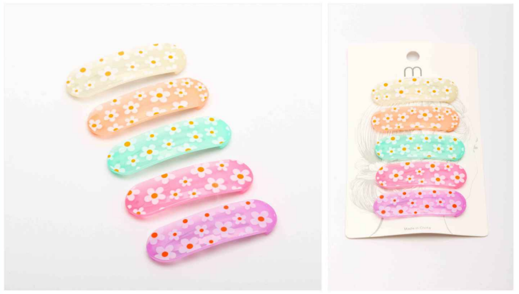 Set of 5 Daisy  Acrylic  Barrettes