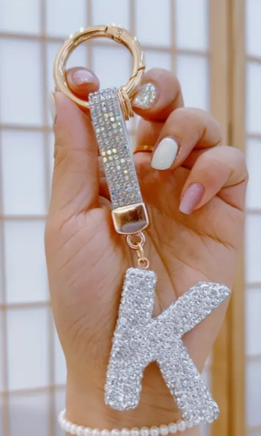 Sparkling Rhinestone Alphabet Keychain
