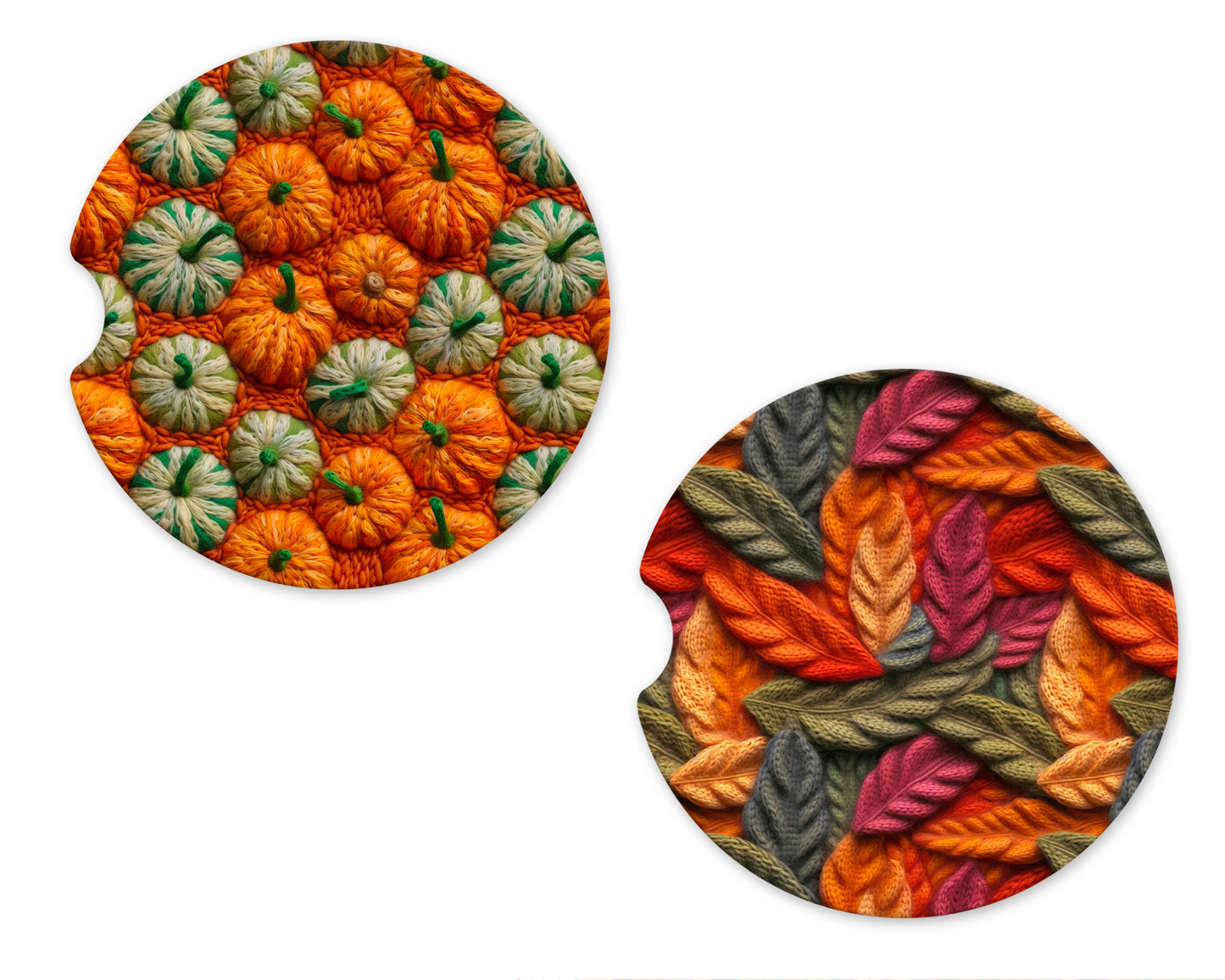 Crochet Pumpkin and Leaves Car Coasters