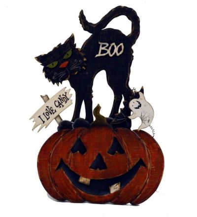 Black Cat on Pumpkin w/ Easel