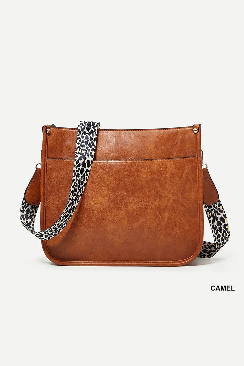 VEGAN LEATHER LEOPARD STRAP CROSSBODY SHOULDER