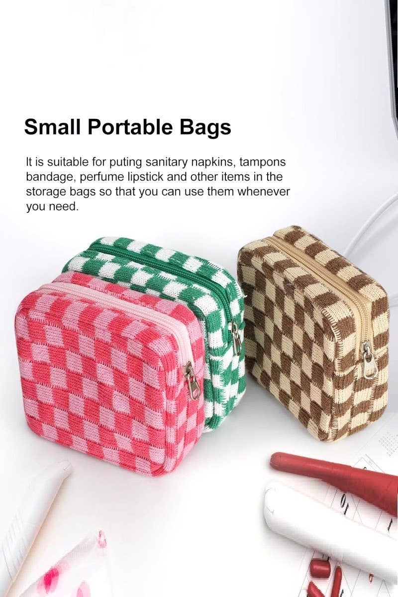 Mini Checkered Makeup Cosmetic Travel Case