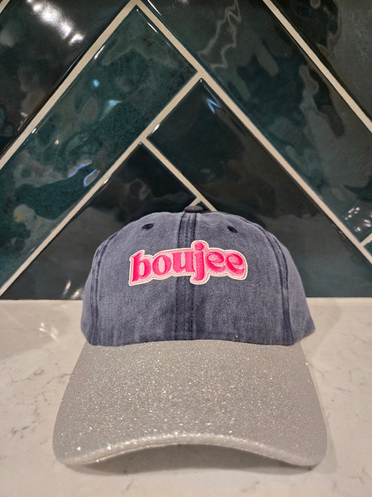 Boujee Patch Vintage Blue with Silver Glitter Brim Baseball Cap