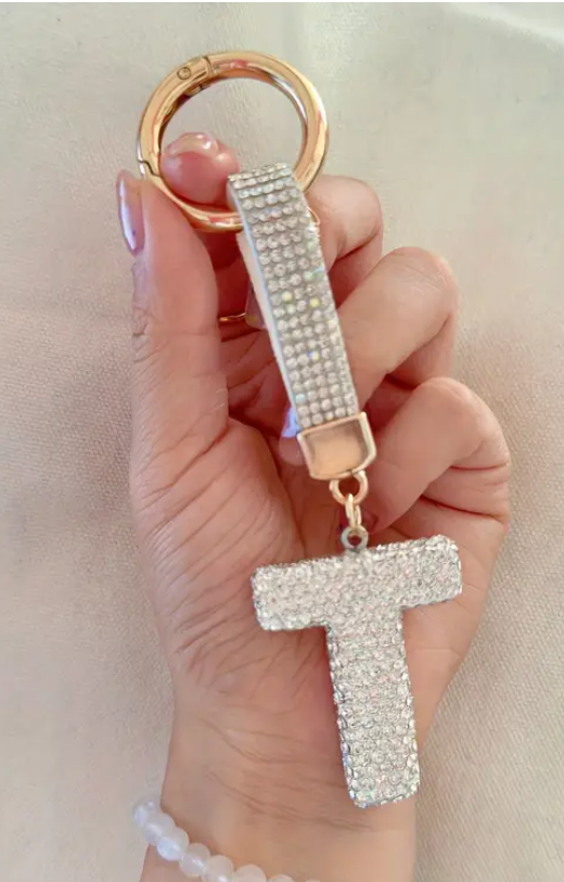 Sparkling Rhinestone Alphabet Keychain