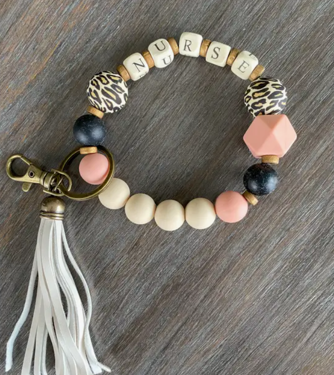 Silicone and Wood Bead Key Chain -Mama, Teach, or Nurse