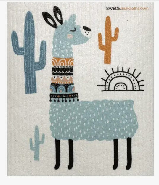 Swedish Dishcloth Turquoise Llama