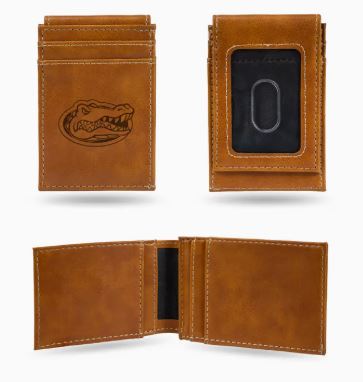 NCAA Florida Gators Laser Engraved Front Pocket Wallet, Brown