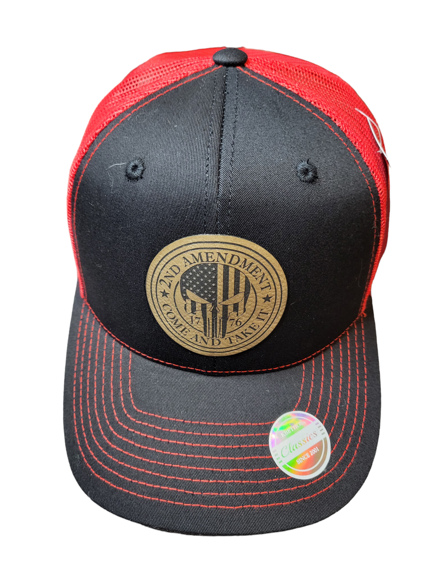 2nd Amendment  Punisher Leather Patch  Ball Cap with Mesh Back