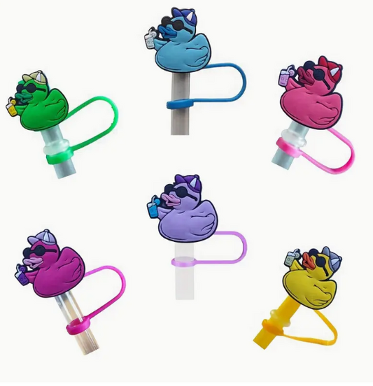 Bright Colored Rubber Duckie Straw Topper