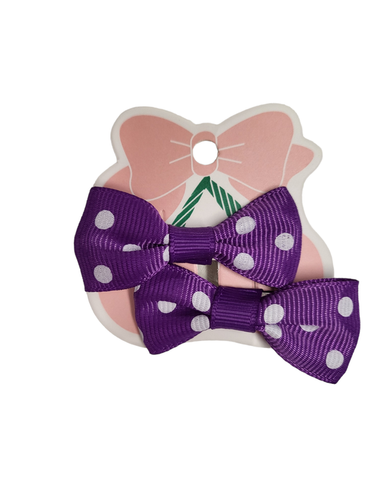 Set of Two Tiny Purple/White Hair Bows