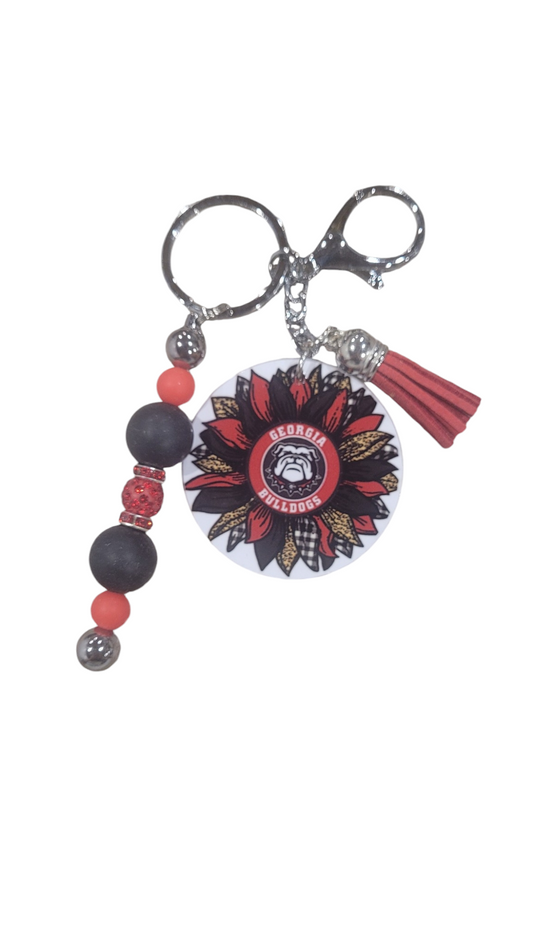 Beaded Dawgs Sunflower with Tassel Keychain