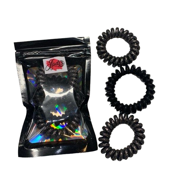 Set Of  3 Black Glitter and Matte  Hair Ties