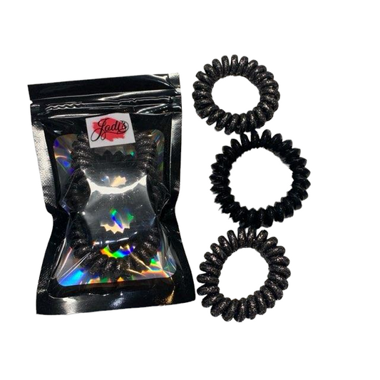 Set Of  3 Black Glitter and Matte  Hair Ties