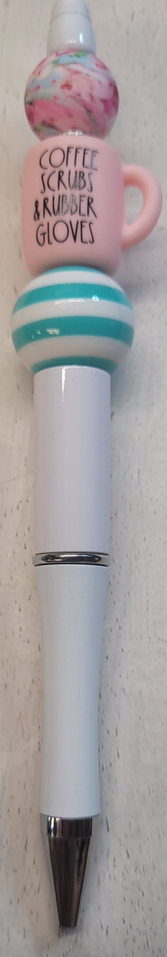 Teal Blossom Brew Beaded Pen