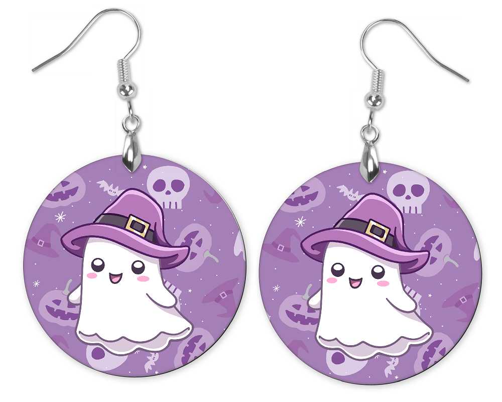 Cute Ghost with Purple Hat Earrings
