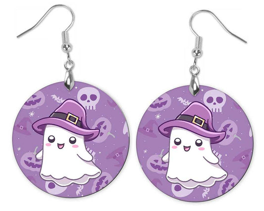 Cute Ghost with Purple Hat Earrings