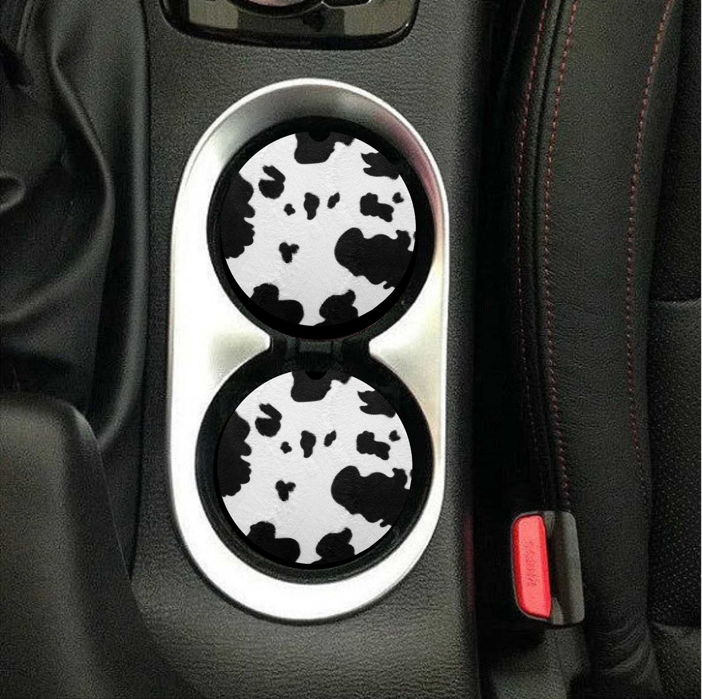 Cowhide Black and White Car Coasters