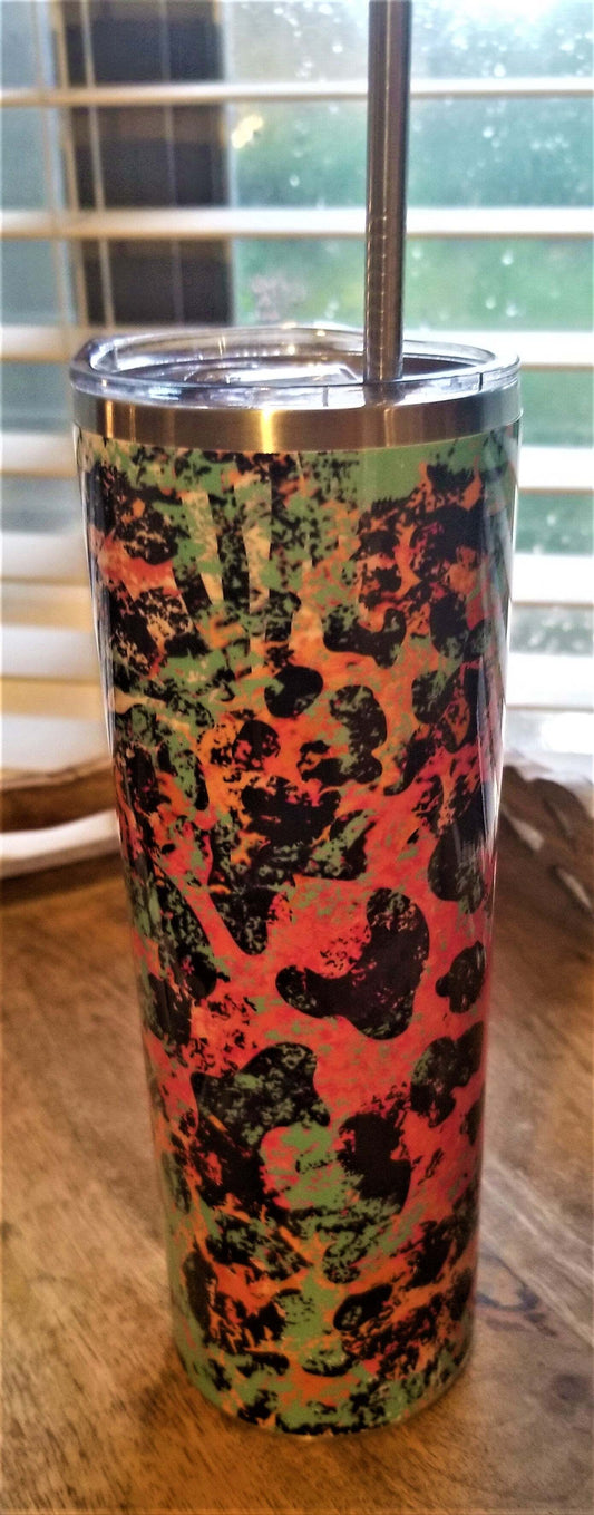 Skinny Tumbler - Pink and Teal Vintage Leopard