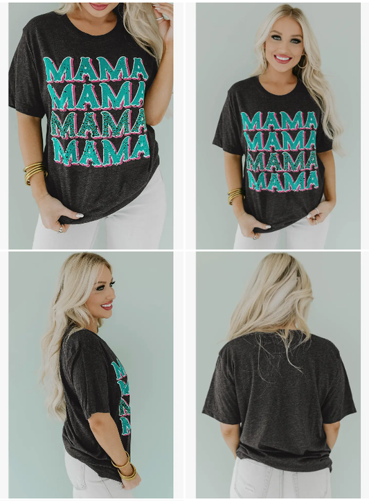 Mama Letter Print Vintage Leopard Graphic T Shirt