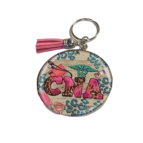 Pink & Leopard CNA with Caduceus Key Chain with Tassel