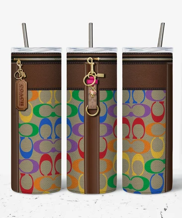 20 oz Brown Multi Color  Coach Signature  Skinny Tumbler