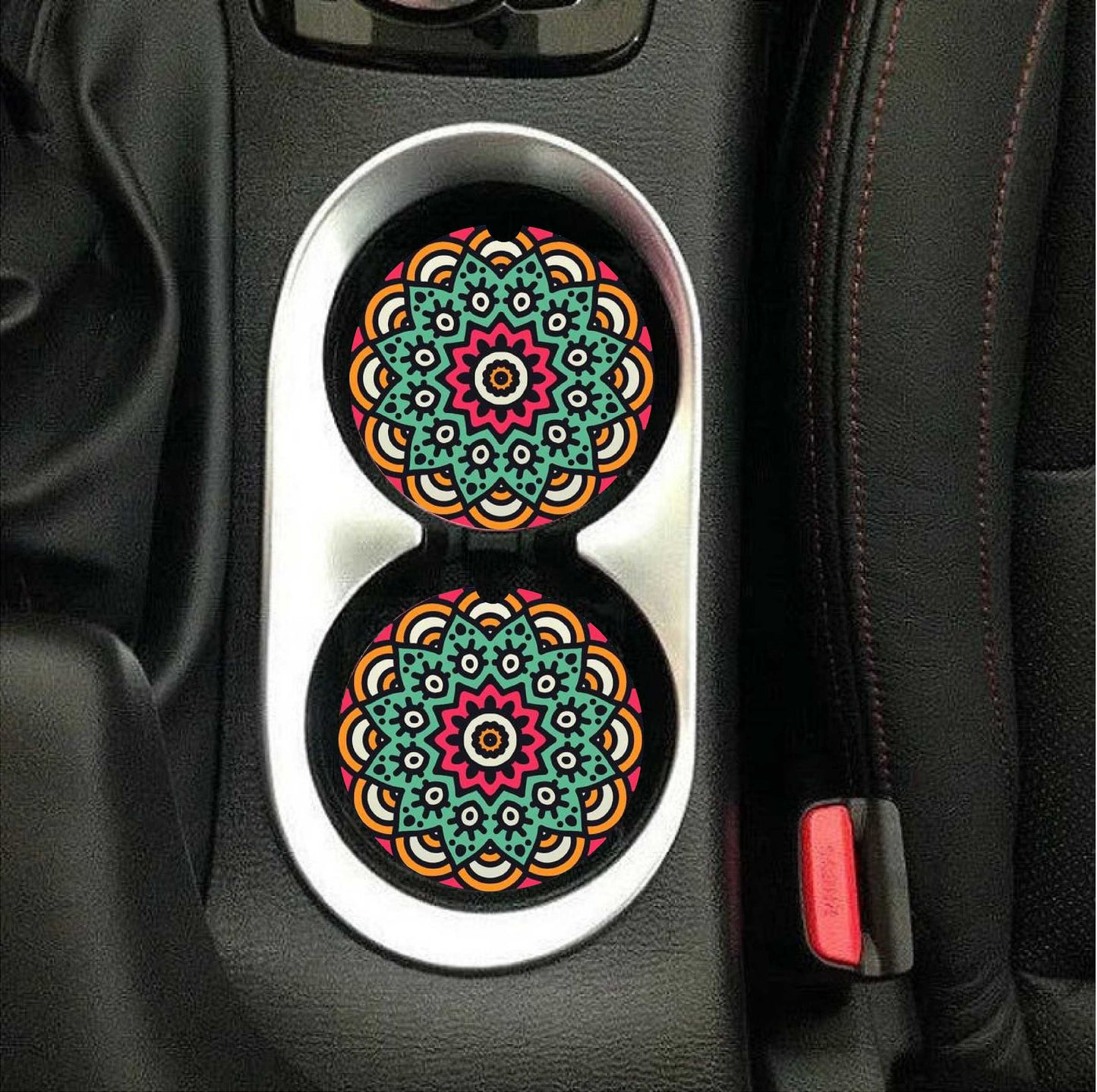 Mint & Pink Mandala Car Coasters