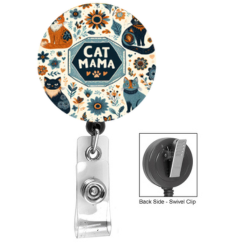Blue and Orange Cat MAMA Badge Reel