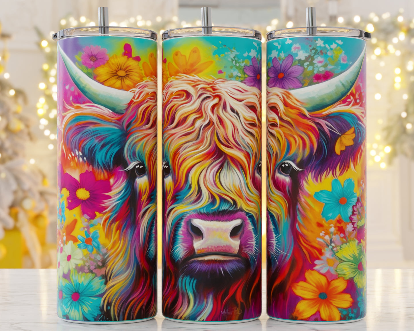 20 oz Bright Watercolor Highland Cow Tumbler