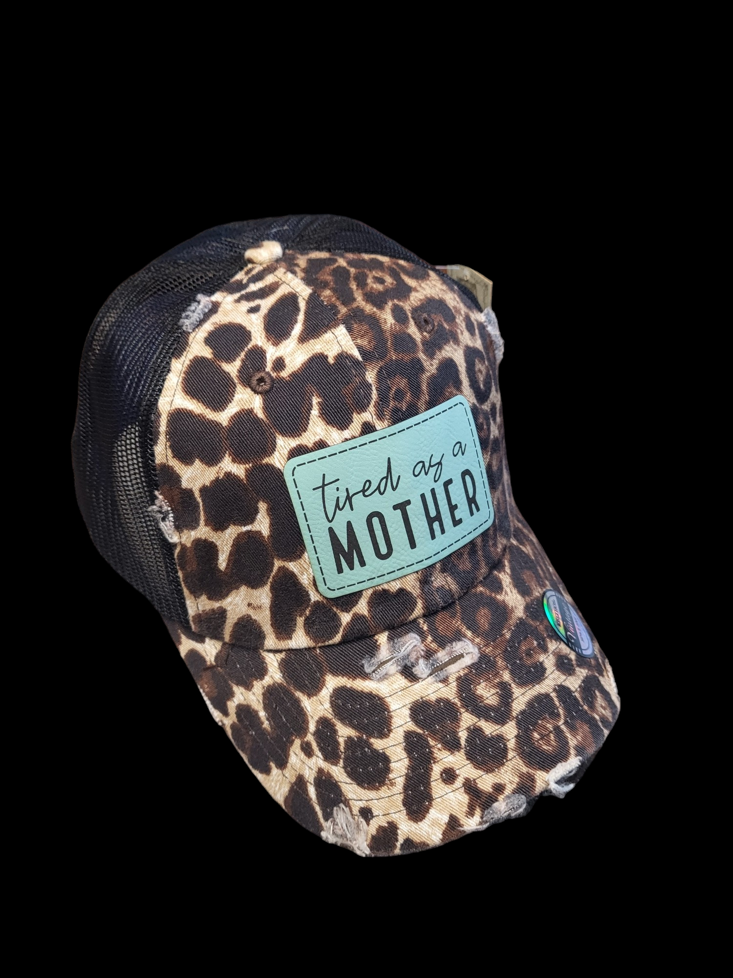Tired As A Mother Leather Patch  Ball Cap