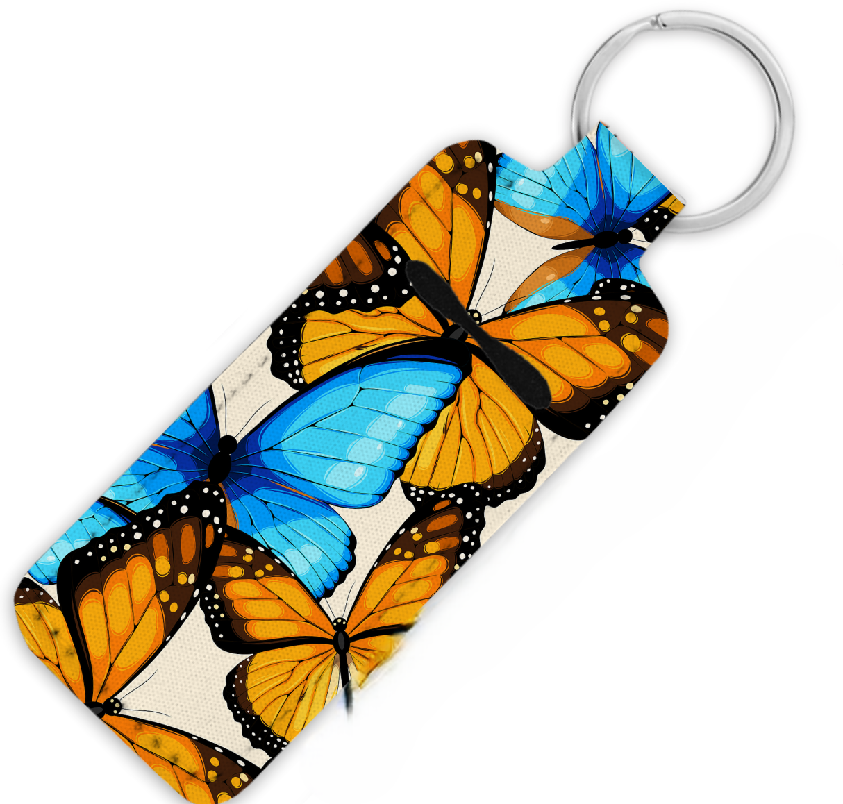 Orange and Blue Butterflies Lip Balm Key Chain