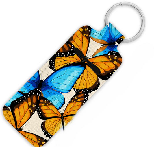 Orange and Blue Butterflies Lip Balm Key Chain